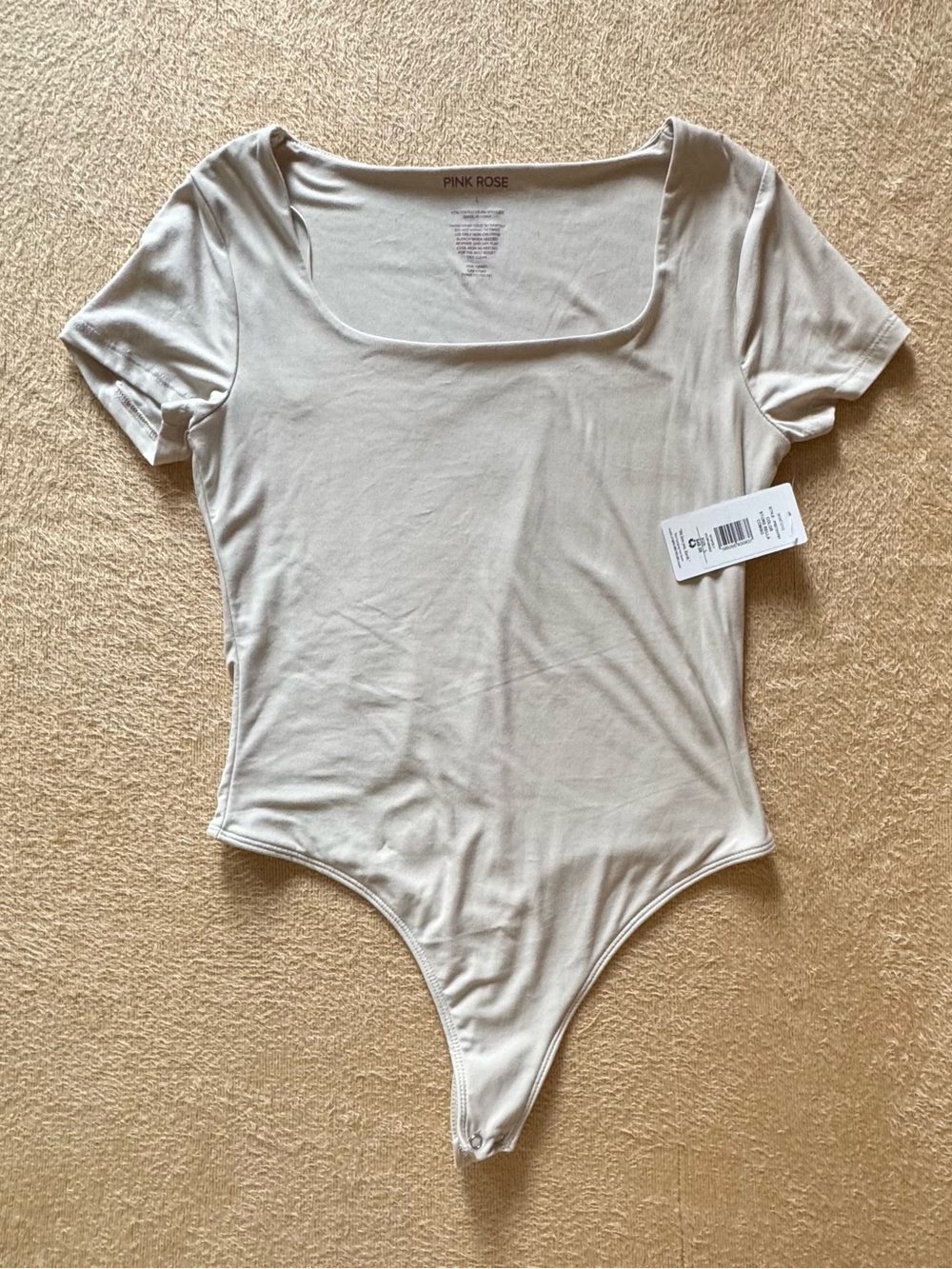 Pink Rose Cream Square-Neck Short Sleeve Bodysuit